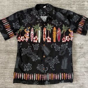 Vintage Palm Wave Men’s Young Adult Boy Hawaiian Aloha Luau Shirt Surfer Large